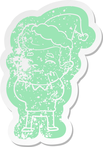 Mutlu çizgi film, Noel Baba şapkası takan bir adamın insan tarafından çizilmiş sıkıntılı çıkartması.