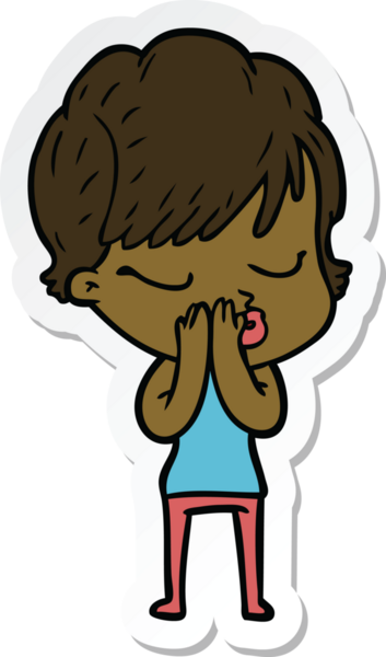 Bir insan tarafından çizilmiş, gözleri kapalı bir karikatür kadının çıkartması.