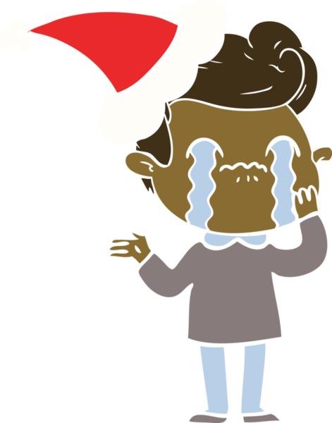 Bir insanın çizdiği Noel Baba şapkasıyla ağlayan bir adamın el resmi.