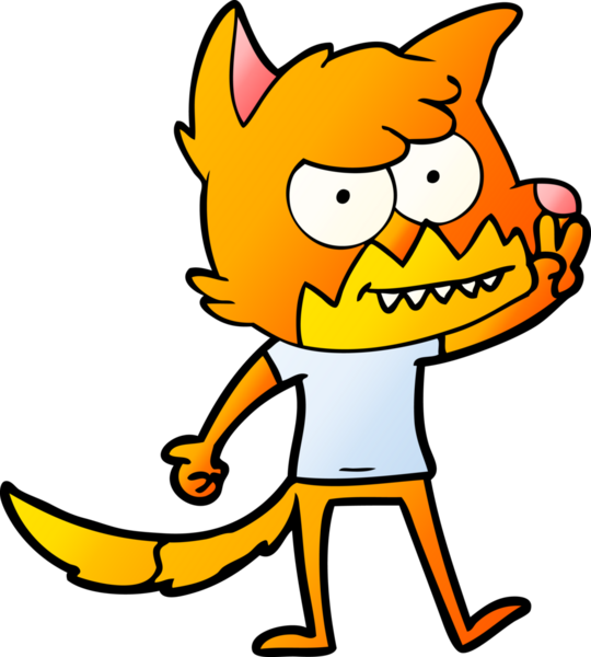 Bir insan tarafından çizilmiş sırıtan tilki çizgi filmi.