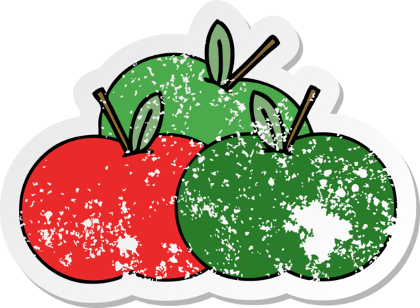 Bir insan tarafından çizilmiş elmalı tatlı bir karikatür çıkartması.