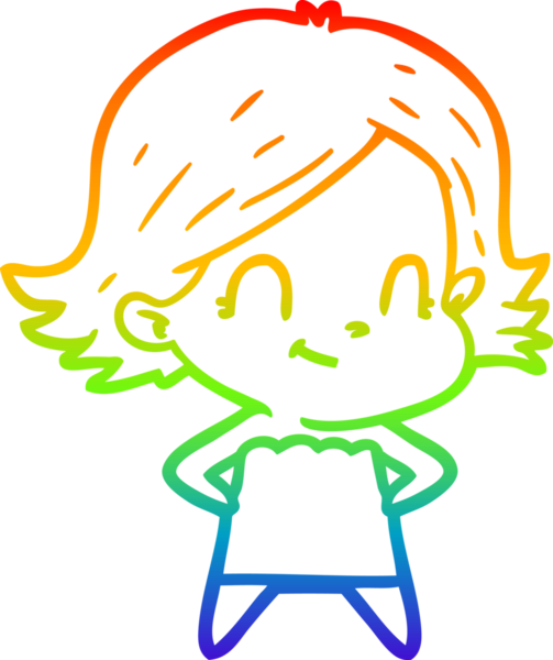 Gökkuşağı gradyan çizimi. Bir insan tarafından çizilmiş karikatür dostu bir kız.