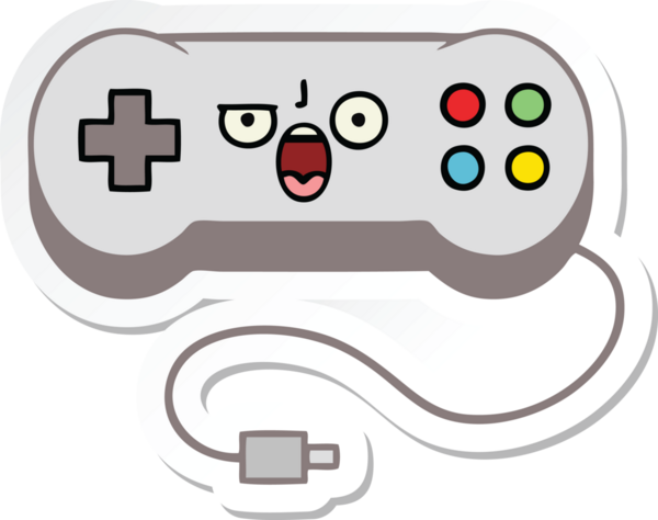 Bir insan tarafından çizilmiş şirin bir çizgi film oyun denetleyicisinin çıkartması