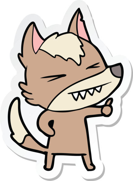 Bir insan tarafından çizilmiş kızgın bir kurt çizgi filminin çıkartması.