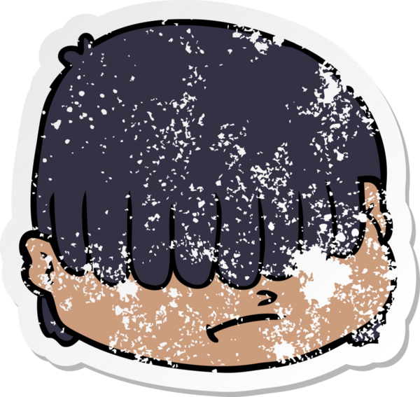 Bir insan tarafından çizilmiş saçı olan çizgi film karakterinin sıkıntılı çıkartması.