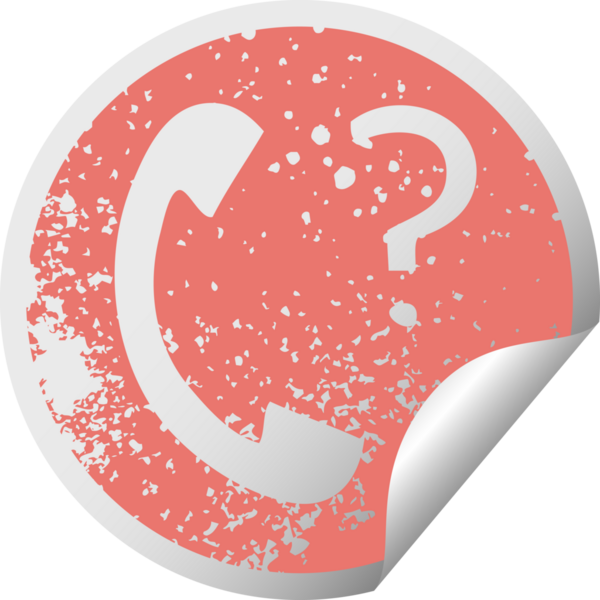 Bir insan tarafından çizilmiş soru işaretli bir telefon alıcısının sıkıntılı dairesel soyma etiketi.