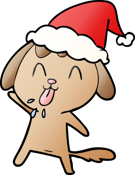 Bir insan tarafından çizilmiş Noel Baba şapkası takan bir köpeğin gradyan çizimi.