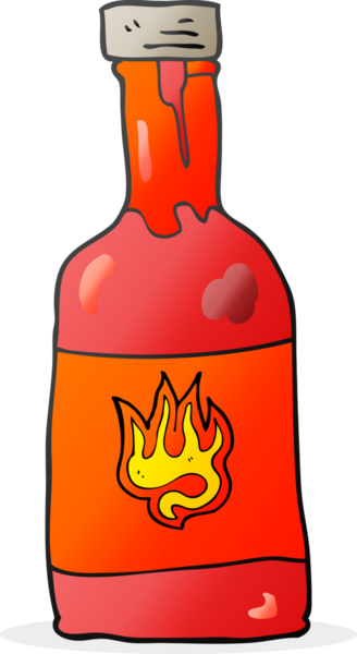 Bir insan tarafından çizilmiş serbest çizim kırmızı biber sosu şişesi.