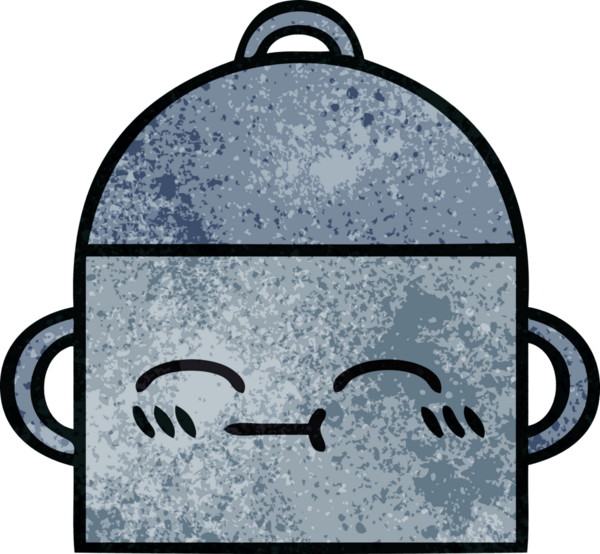 Bir insan tarafından çizilmiş yemek tenceresinin retro grunge desenli karikatürü