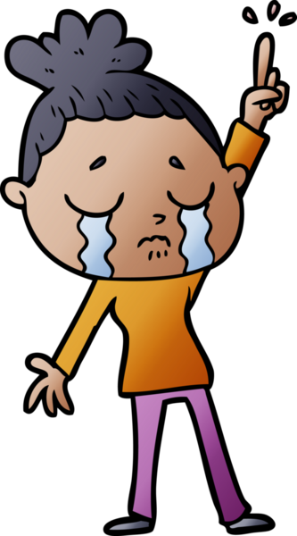 çizgi film ağlayan kadın bir insan tarafından çizilmiş el kaldırıyor.