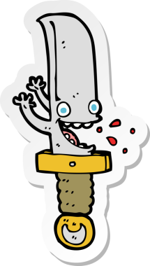 Bir insan tarafından çizilmiş çılgın bir bıçak çizgi film karakterinin çıkartması.