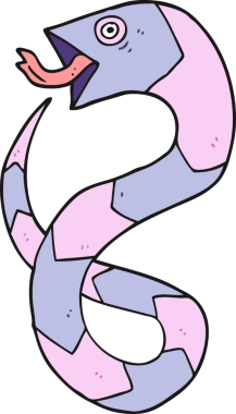 Bir insan tarafından çizilmiş tıslayan çizgi film yılanı.