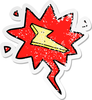 Konuşma baloncuklu karikatür yıldırımı bir insan tarafından çizilmiş sıkıntılı eski bir çıkartma