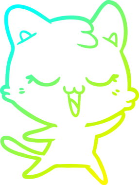 Bir insan tarafından çizilmiş mutlu çizgi film kedisinin soğuk gradyan çizgisi.