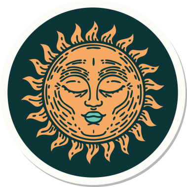 Bir insan tarafından çizilmiş geleneksel güneş şeklinde dövme çıkartması.