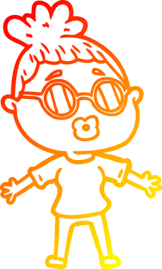 Bir insan tarafından çizilmiş gözlüklü bir karikatür kadın çizimi.