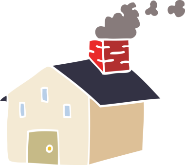 Bir insan tarafından çizilmiş bacası tüten karikatür evi.