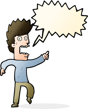 Bir insan tarafından çizilmiş, konuşma balonuyla dehşete düşmüş bir adam.