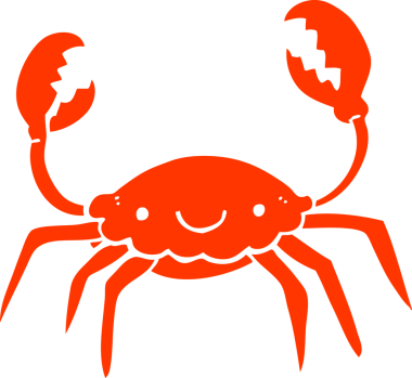 Bir insan tarafından çizilmiş düz renkli çizgi film yengeci