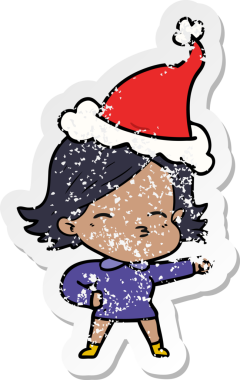 Bir insan tarafından çizilmiş Noel Baba şapkası takan bir kadının el yazısı.