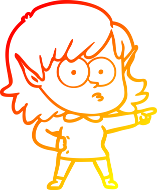 Bir insan tarafından çizilmiş, dik dik bakan bir elf kızı çizimi.