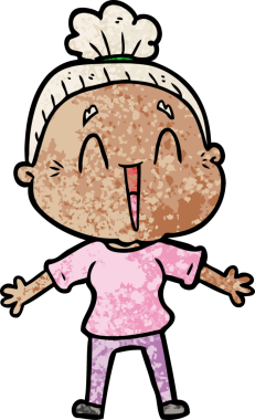 Bir insan tarafından çizilmiş mutlu yaşlı kadın çizgi filmi.