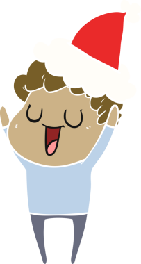 Gülen el, bir insan tarafından çizilmiş Noel Baba şapkası giyen bir adamın düz renk çizimi.