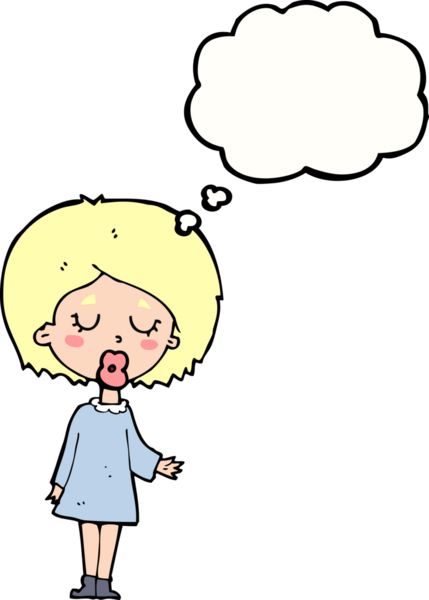 Çizgi filmdeki kadın bir insan tarafından çizilmiş düşünce balonuyla anlatmak istediği şeyi anlatıyor.