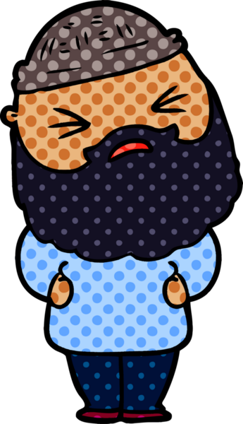 Bir insan tarafından çizilmiş sakallı bir çizgi film adamı.