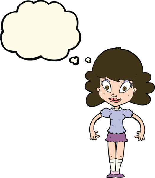 Bir insan tarafından çizilmiş düşünce baloncuğu olan güzel bir kadın.