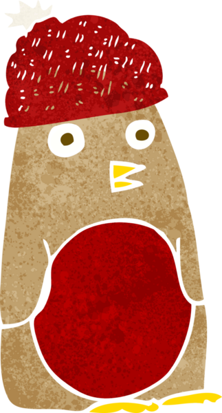 Bir insan tarafından çizilmiş şapka içindeki çizgi robin.