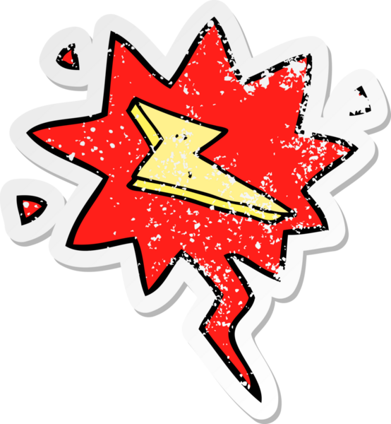 Konuşma baloncuklu karikatür yıldırımı bir insan tarafından çizilmiş sıkıntılı eski bir çıkartma