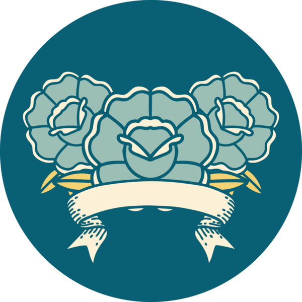 Bir insan tarafından çizilmiş bir buket çiçeğin pankartıyla dövme stili simgesi