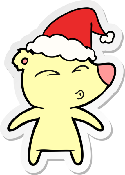 Bir insan tarafından çizilmiş Noel Baba şapkası giyen ıslık çalan bir ayının el yazısı.