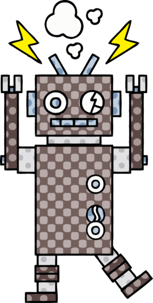 Bir insan tarafından çizilmiş arızalı bir robotun çizgi roman tarzı