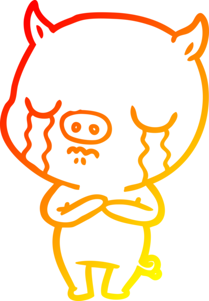 Bir insan tarafından çizilmiş, ağlayan bir domuzun sıcak çizgi çizimi.