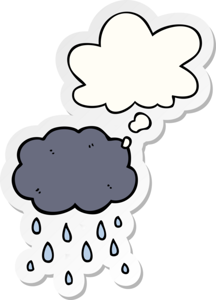 Düşünce baloncuklarıyla yağmur yağıyor. Bir insan tarafından çizilmiş bir çıkartma gibi.