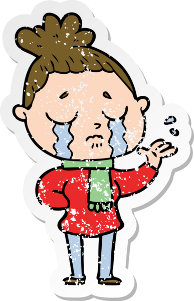 Bir insan tarafından çizilmiş, ağlayan bir karikatür çıkartması.