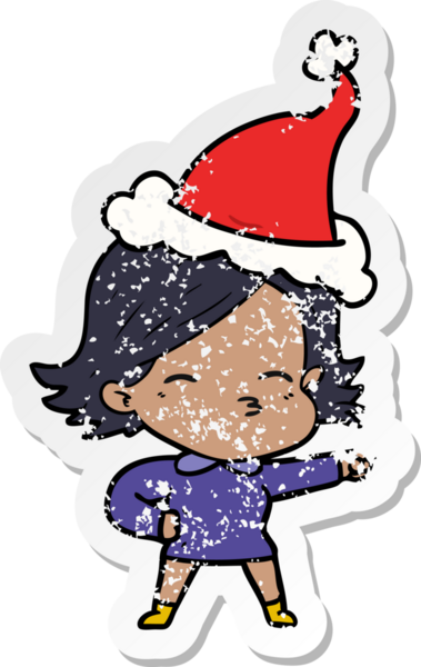 Bir insan tarafından çizilmiş Noel Baba şapkası takan bir kadının el yazısı.