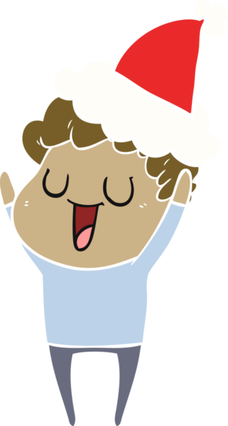 Gülen el, bir insan tarafından çizilmiş Noel Baba şapkası giyen bir adamın düz renk çizimi.