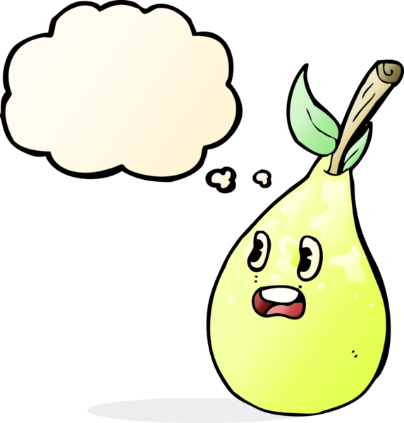 Bir insan tarafından çizilmiş düşünce baloncuklu armut.