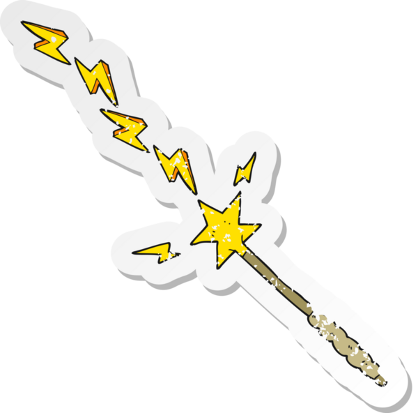 Bir insan tarafından çizilmiş bir çizgi film sihirli değneğinin gerilmiş yapıştırması.