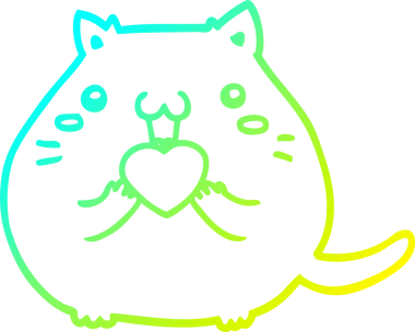 Bir insan tarafından çizilmiş bir çizgi film kedisinin soğuk gradyan çizimi.