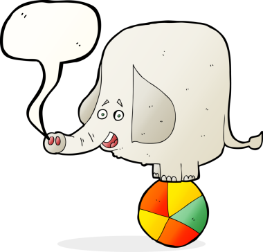 Bir insan tarafından çizilmiş konuşma balonu olan bir sirk fili.