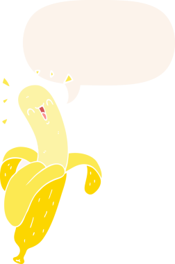 bir insan tarafından çizilmiş retro tarzı konuşma baloncuklu çizgi film muzu