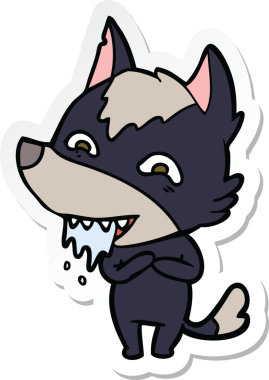 Bir insan tarafından çizilmiş aç kurt çizgi filminin çıkartması.