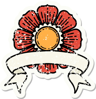 Bir insan tarafından çizilmiş çiçeğin bayrağını taşıyan eski bir etiket.