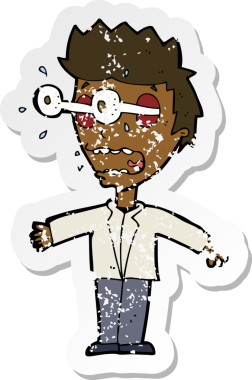 Bir insan tarafından çizilmiş, kederli bir karikatür çıkartması.