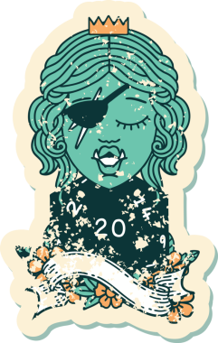 Retro Dövme Biçimli Ork karakteri bir insan tarafından çizilmiş 20 zar ile