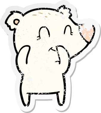 Bir insan tarafından çizilmiş kıkırdayan kutup ayısı karikatürünün sıkıntılı çıkartması